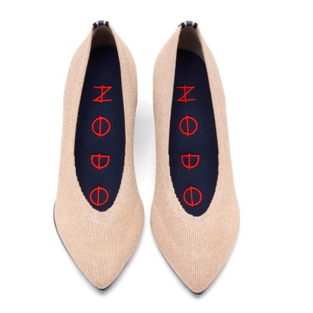 NODO Knits Pointed Toe Ballet Flats Women 240 US 7 Gold Shimmer Korean Neutral